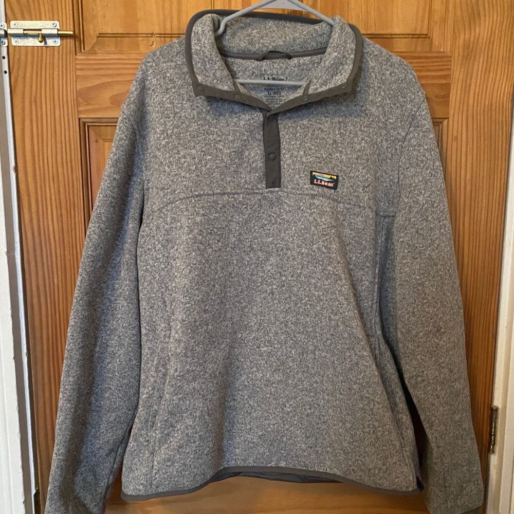 Mens XL LL Bean 1/2 Button up Gray Pullover Fleece